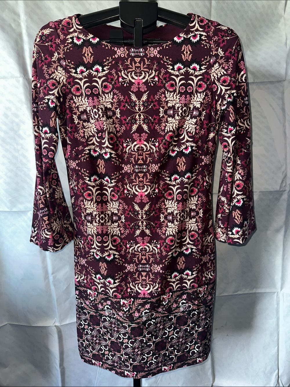 Women's Plum Floral Print Long Sleeve Sheath Dress
